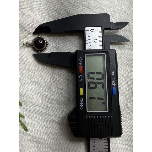 Vintage 925 Sterling Silver Red Cabochon Drop Earrings Garnet Look - Picture 8 of 10